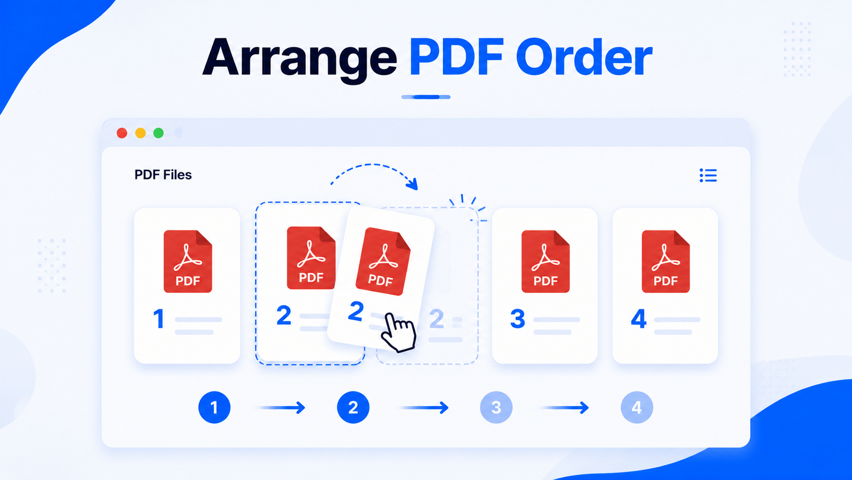 PDF file cards arranged in order before merging into one final PDF