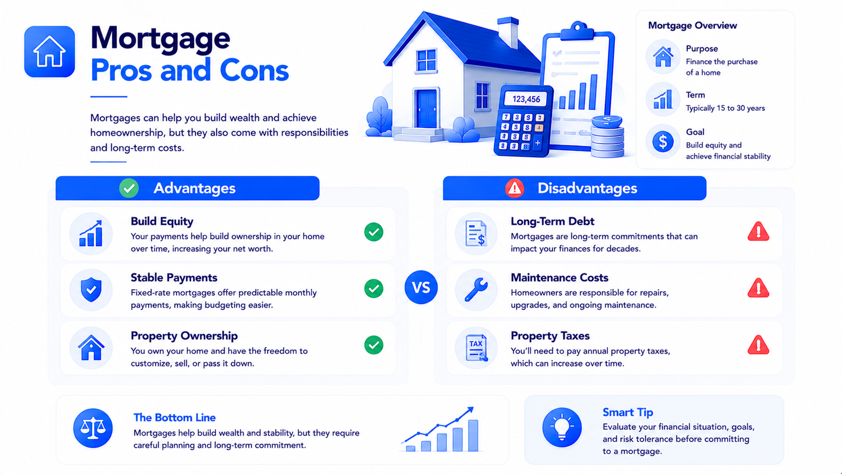 Mortgage pros and cons including equity stability maintenance and upfront costs